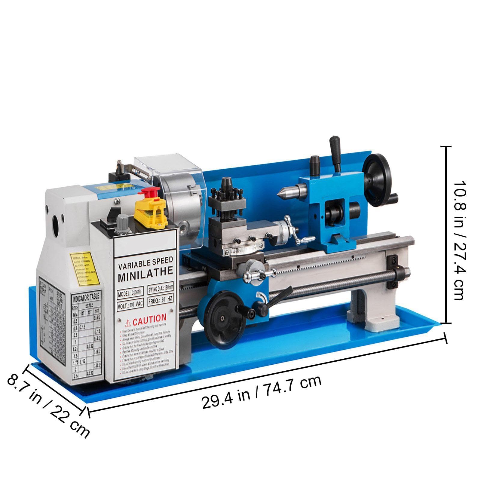 Mini Drehmaschine 550W 0-2500 RPM Metal Lathe Variable Geschwindigkeit 17.8x35.6CM Metalldrehmaschine Tischdrehmaschine für Präzises Drehen, Bohren, Gewindeschneiden und Polieren von Metallteilen
