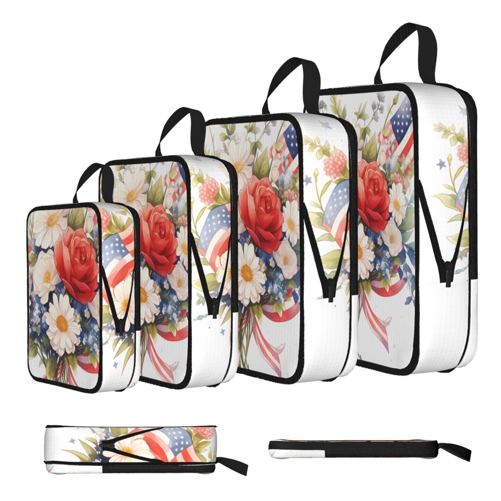 Sxzvvbn Black Flags And Flowers Compression Packing Cubes 4 Piece Set