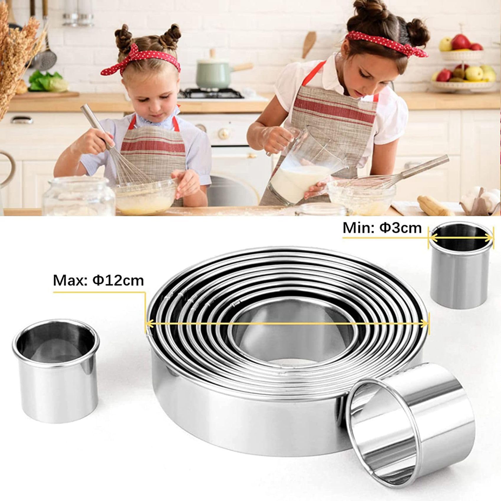 Plätzchen Ausstecher Set, Runde Edelstahl Gebäckringe 60 Stück mit Runde Box für Donut Gebäck Fondant Kuchen