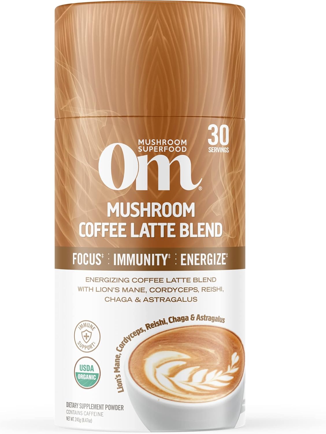 Om Mushroom Superfood Coffee Latte Blend Mushroom Powder, 8