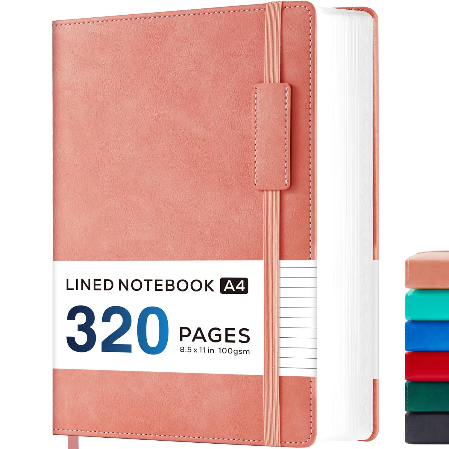 NIRMIRO A4 Notebook Lined, Large A4 Notepad Journal Notebook Hardback with 320 Pages Premium Thick Paper for Work Writing, Leather Note Book Note Pad with Inner Pocket, Sticky Notes, Pink