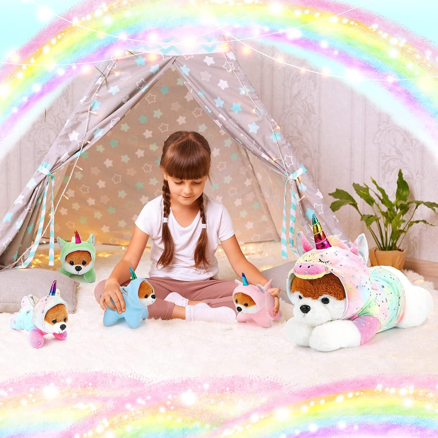 Skylety 5 Pcs Dog Stuffed Animal Puppy Stuffed with Babies Inside 1 Big Mommy with 4 Mini Baby Cute Soft Toy for Children Birthday Party Adopt a Puppy Favor(Unicorn Puppies) - Image 5