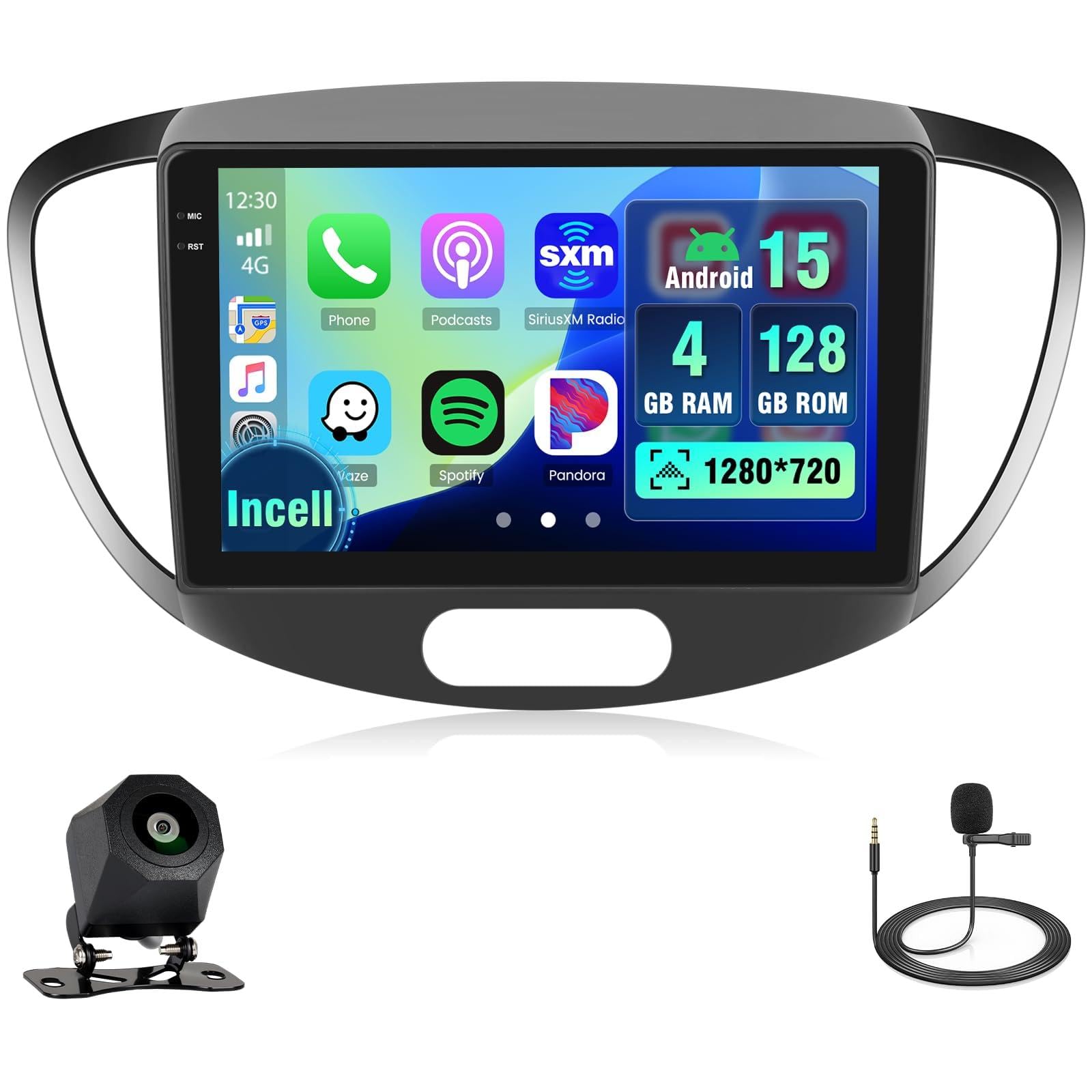 Hikity 4+128G 9" Autoradio Android pour Hyundai I10 2007-2013 | Incell Écran Tactile Wireless Carplay Autoradio 2 DIN GPS Navi Bluetooth 5.0 WiFi FM/RDS Caméra de Recul EQ 4+128G