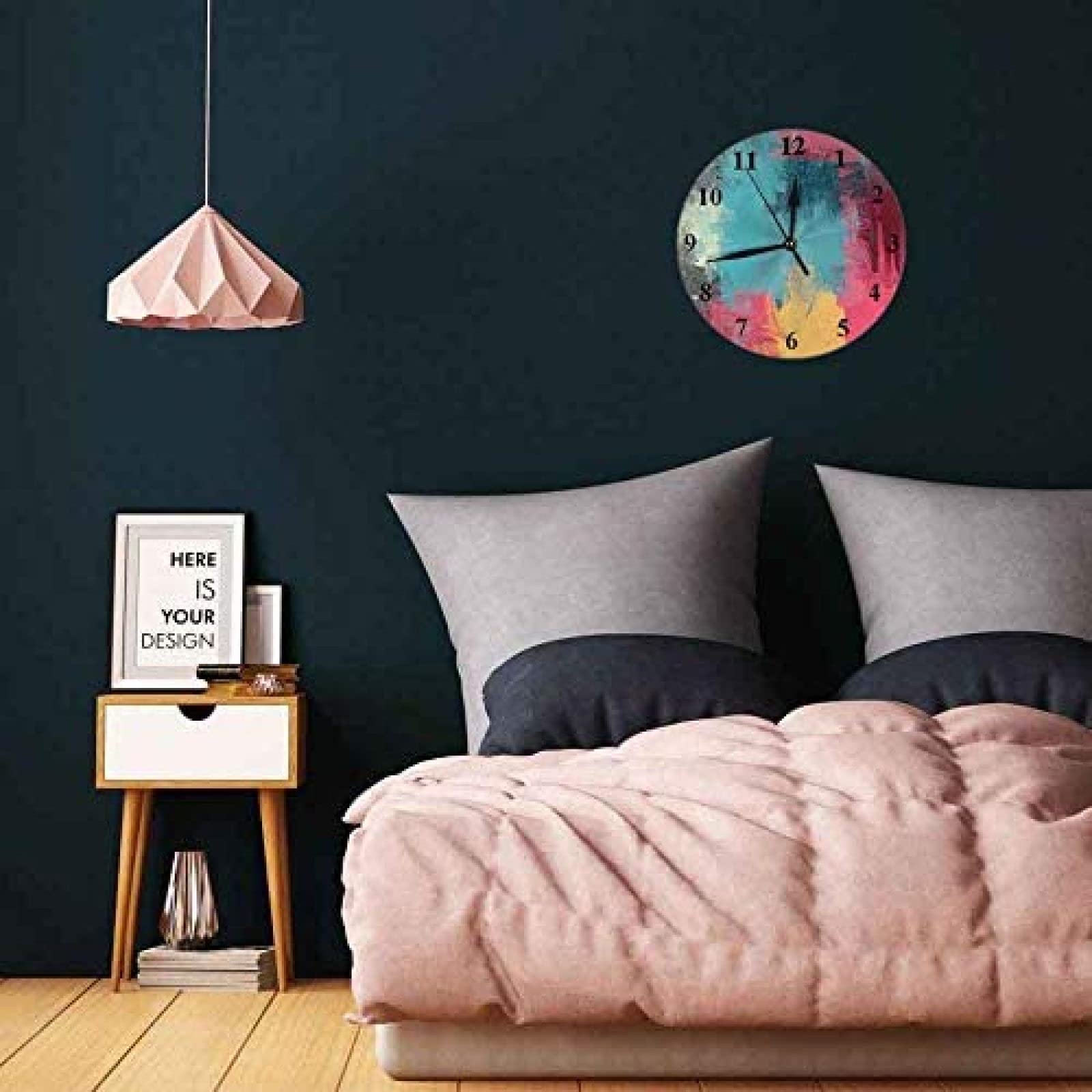 Mnsruu Orologio Da Parete Rotondo Colorato Con Piede – 24 Cm – Silenzioso, Dipinto A Olio – Per Camera Da Letto, Soggiorno, Ufficio
