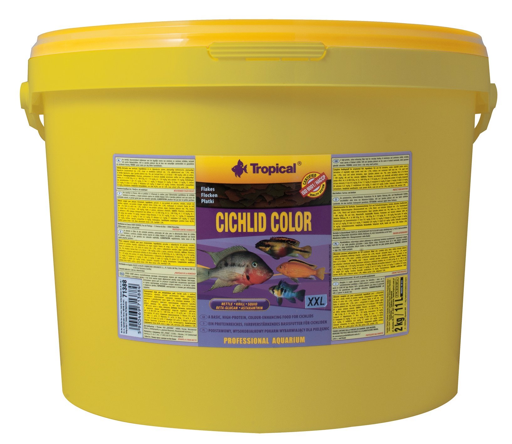 Tropical Cichlid Colour Flakes, Colour Enhancing Fish Food Flakes with Beta Glucan, 1 Pack (1 x 11 L)