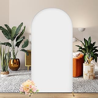 Arch Backdrop Cover, 4 x 7.2ft Wedding Arch Cover Round Top Backdrop Cover 2-Sided White Arch Stand Backdrop Cover for Wedding Birthday Party Decoration (Frame Not Included)
