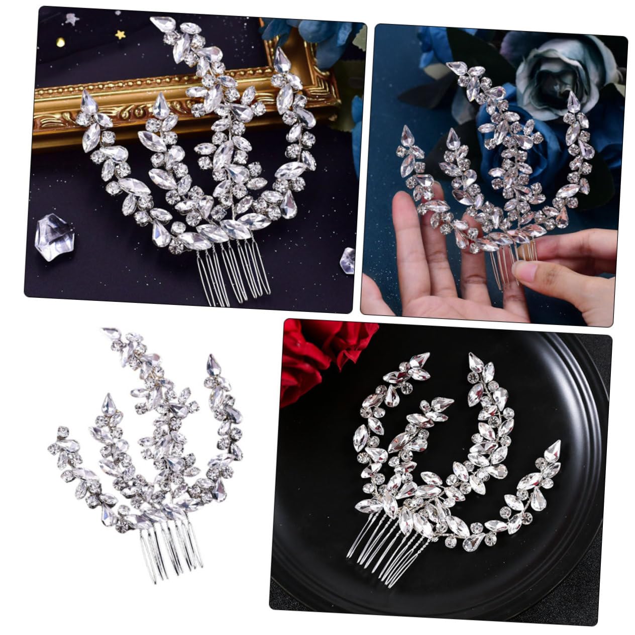 Ipetboom Pettine da Sposa con Cristalli Incastonati in Metallo, Accessorio per Acconciature Eleganti e Sofisticate