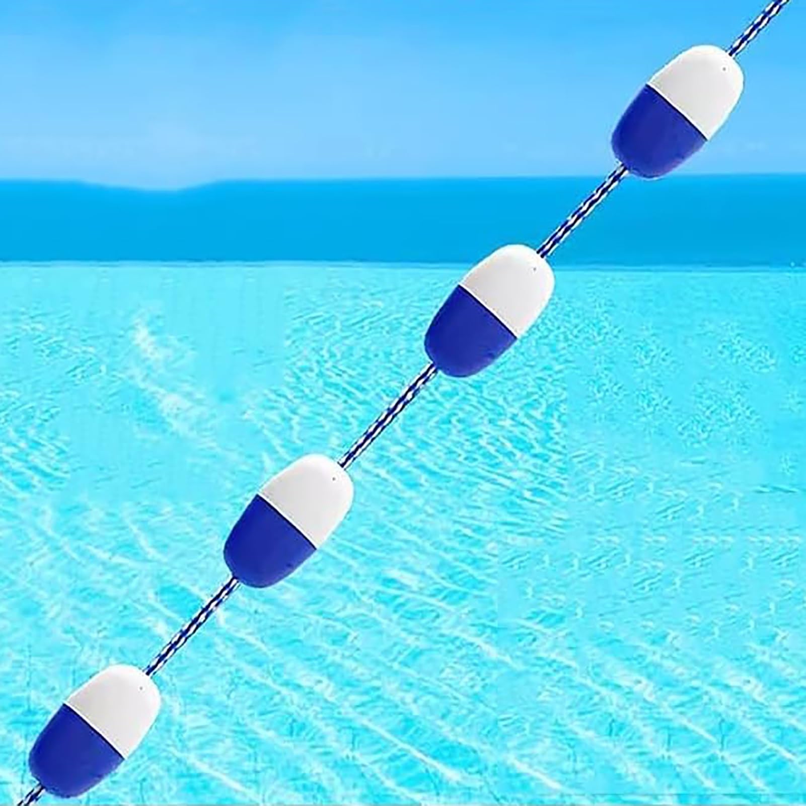 Séparateurs de couloirs de piscine de 75 pieds avec crochets bleu et blanc
