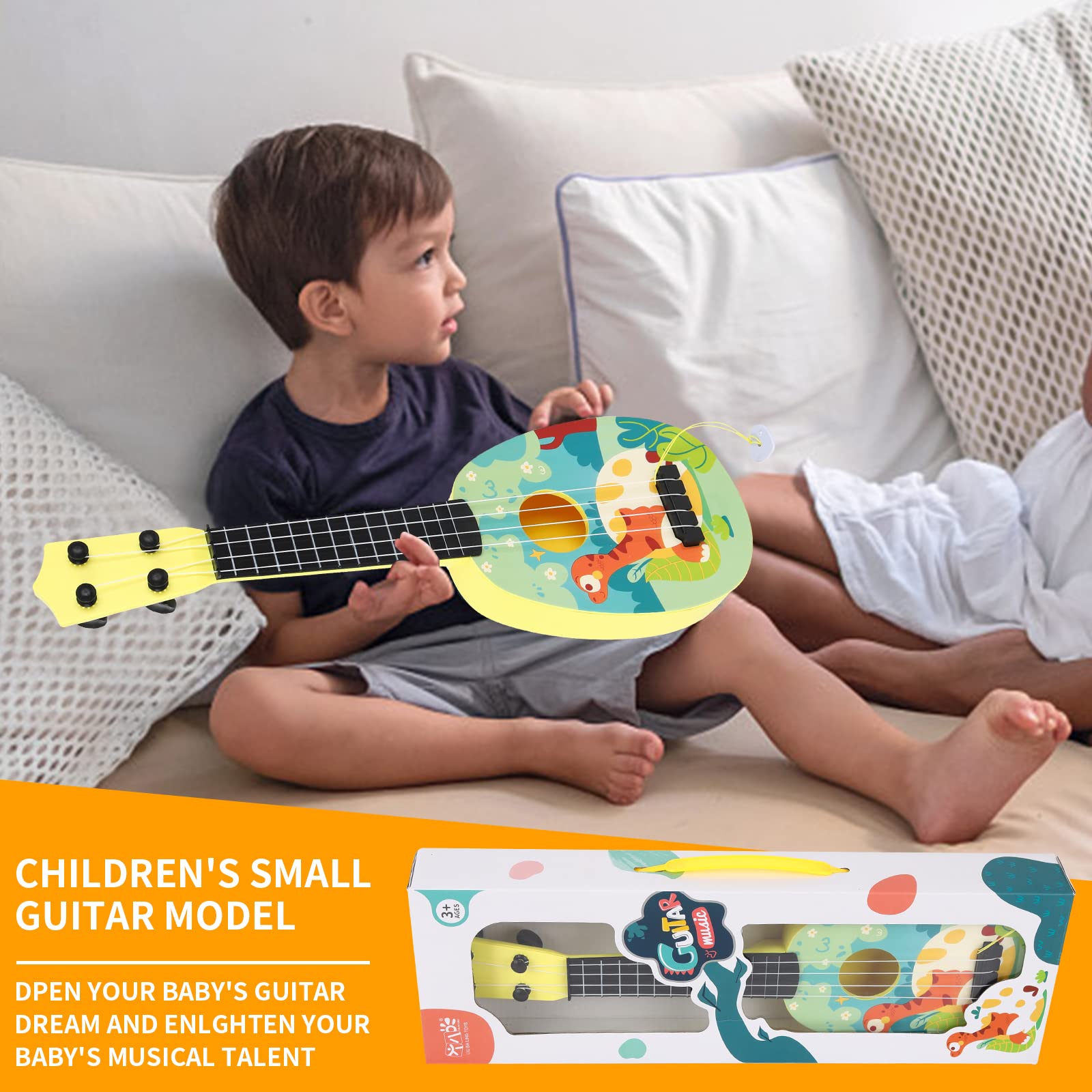 43 CM Guitare ukulélé, Enfants Ukulélé Guitare Jouet, Guitare pour Enfants avec 4 Cordes Réglables, Mini-Guitare et Médiators pour Améliorer Le Jeu éducatif Précoce