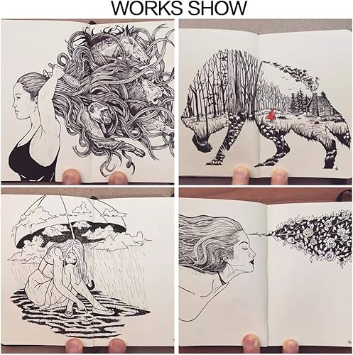 Miniatura 8 de Juego de 10 plumas negras de punta micro fina, con tinta que no traspasa y a prueba de agua, puntas de pincel y caligrafía, para ilustración de