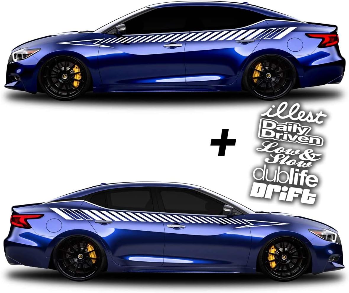 SG Motiv Vinyl Body Side Graphics Racing Flag Stripes car Truck Sticker Decal Universal 268 + Decals Low & Slow, Slammed, dubway, Static, Daily Driven (White)