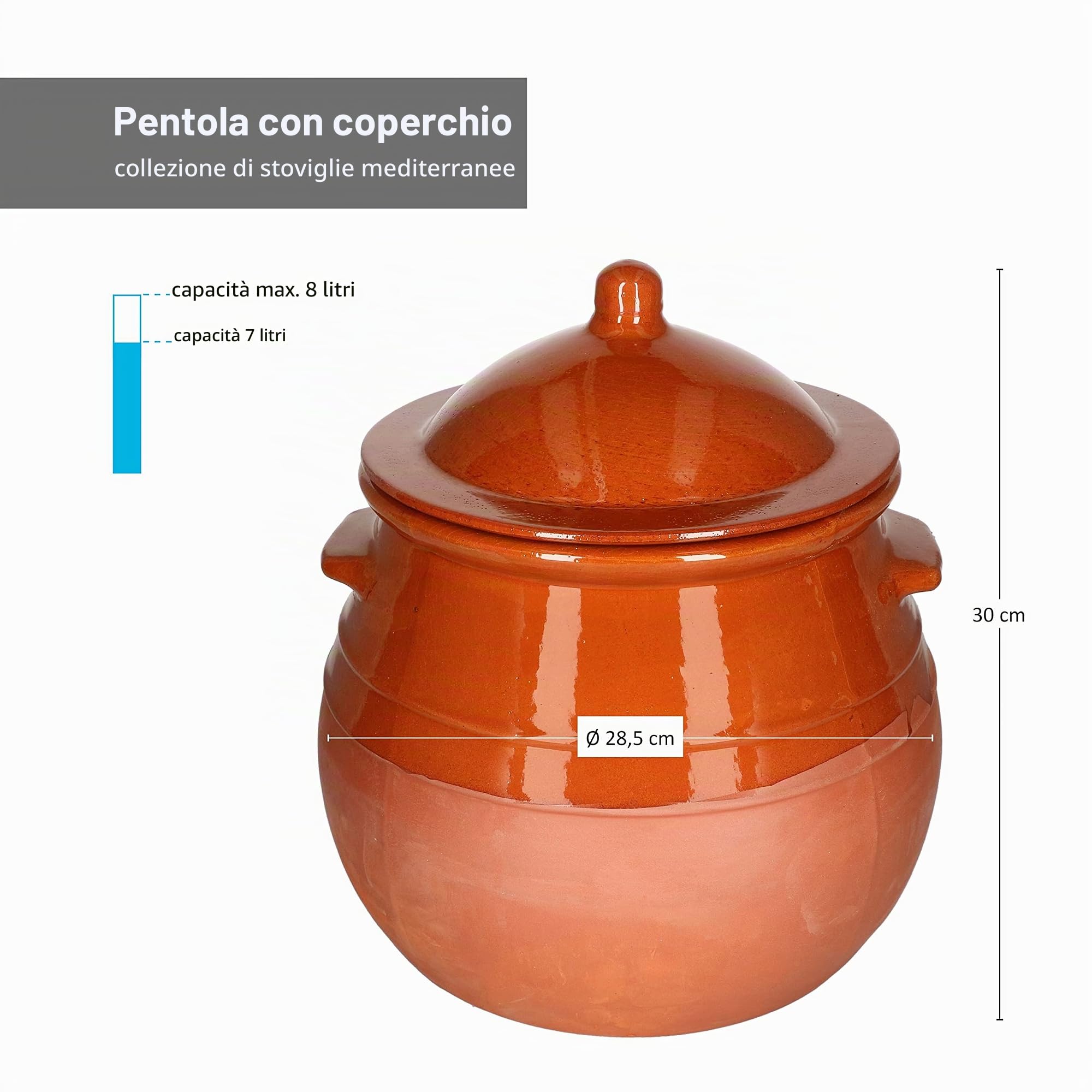 Pentola in terracotta MamboCat con coperchio, 7 litri, casseruola, stufatoio, pentola per zuppa, pentola mediterranea, unica, fatta a mano, parzialmente smaltata, antica, vintage,