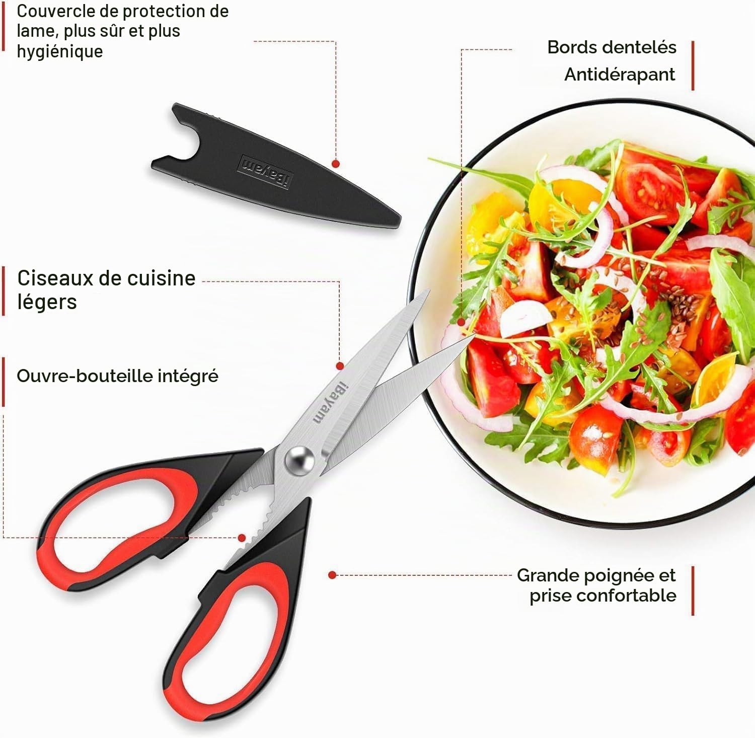iBayam Lot de 2 Paires de Ciseaux de Cuisine Robustes et tranchants en Acier Inoxydable pour Poulet, volaille, Poisson, Herbes