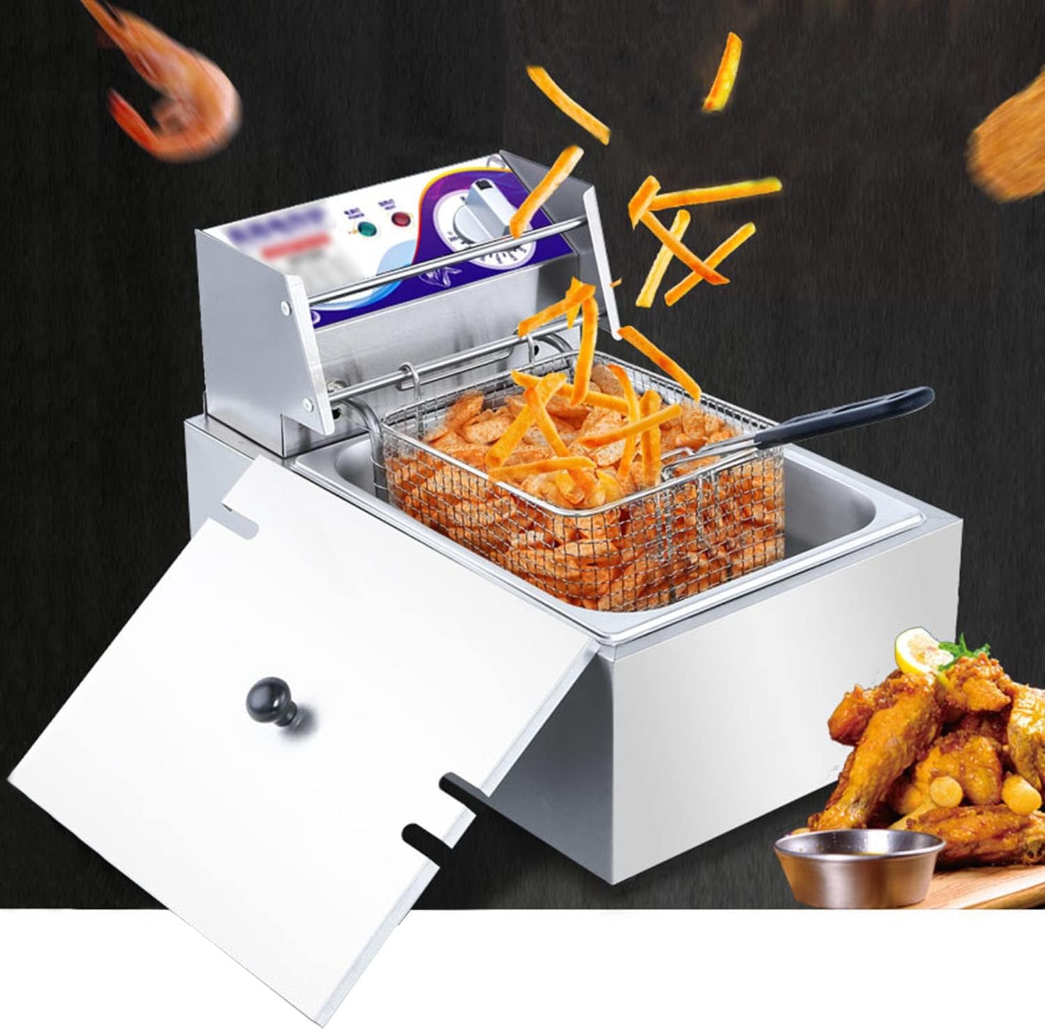 10L Electric Deep Fryer with Basket & Lid, Stainless Steel Commercial Countertop