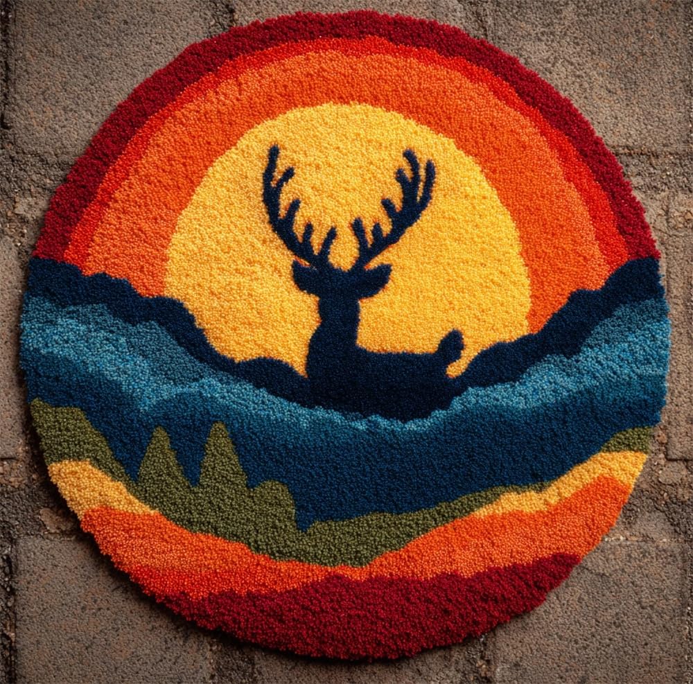 kitphoenix Latch Hook Kits for Adults, The Deer Under The Mountain