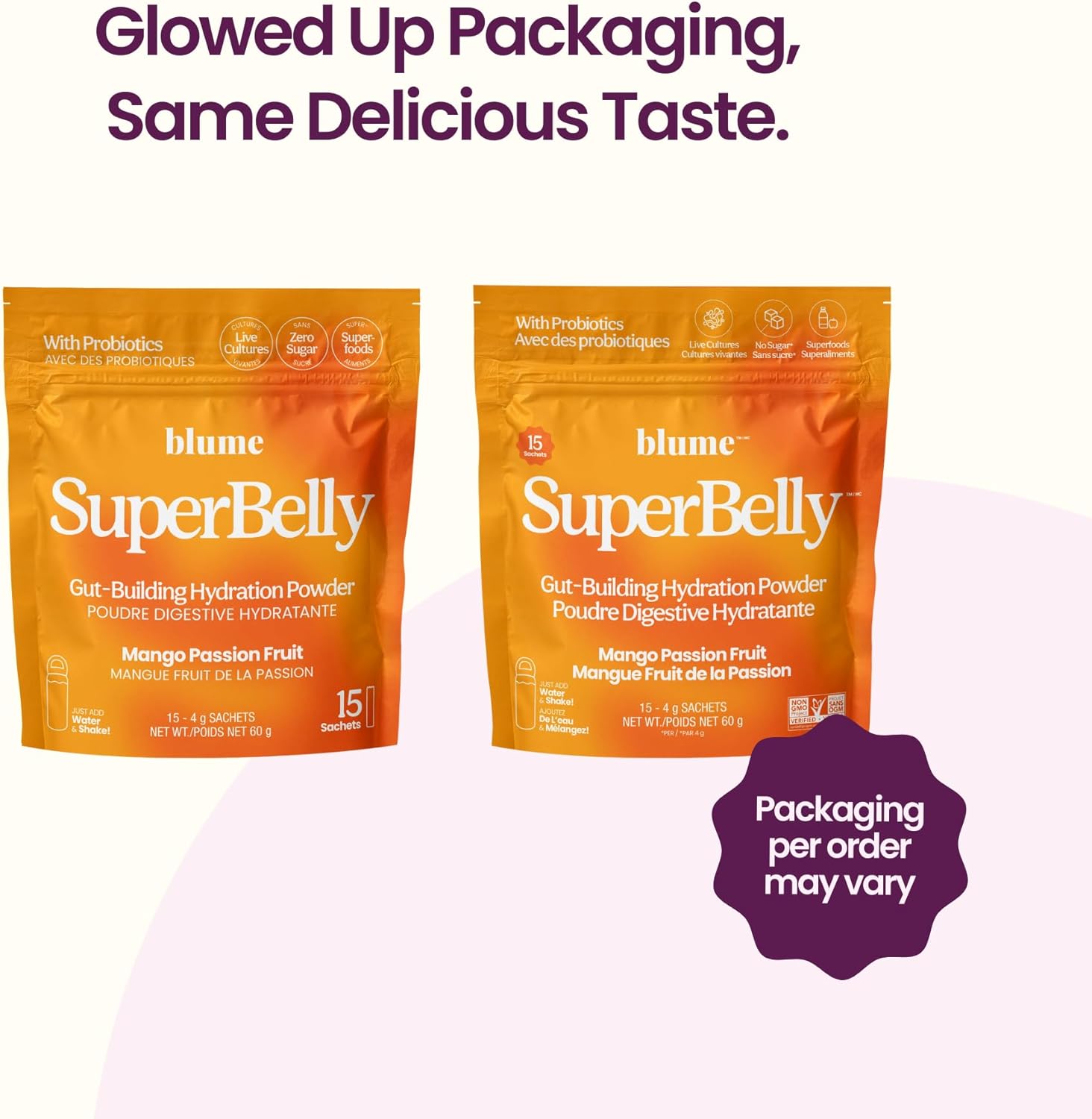 Blume SuperBelly Gut Health Hydration Packets, Sugar-Free, with Inulin Fibre, Probiotics, Apple Cider Vinegar, and Electrolytes, Mango Passion Fruit, 15 Sticks - Canadian Brand - As Seen on Dragons' Den - Image 2