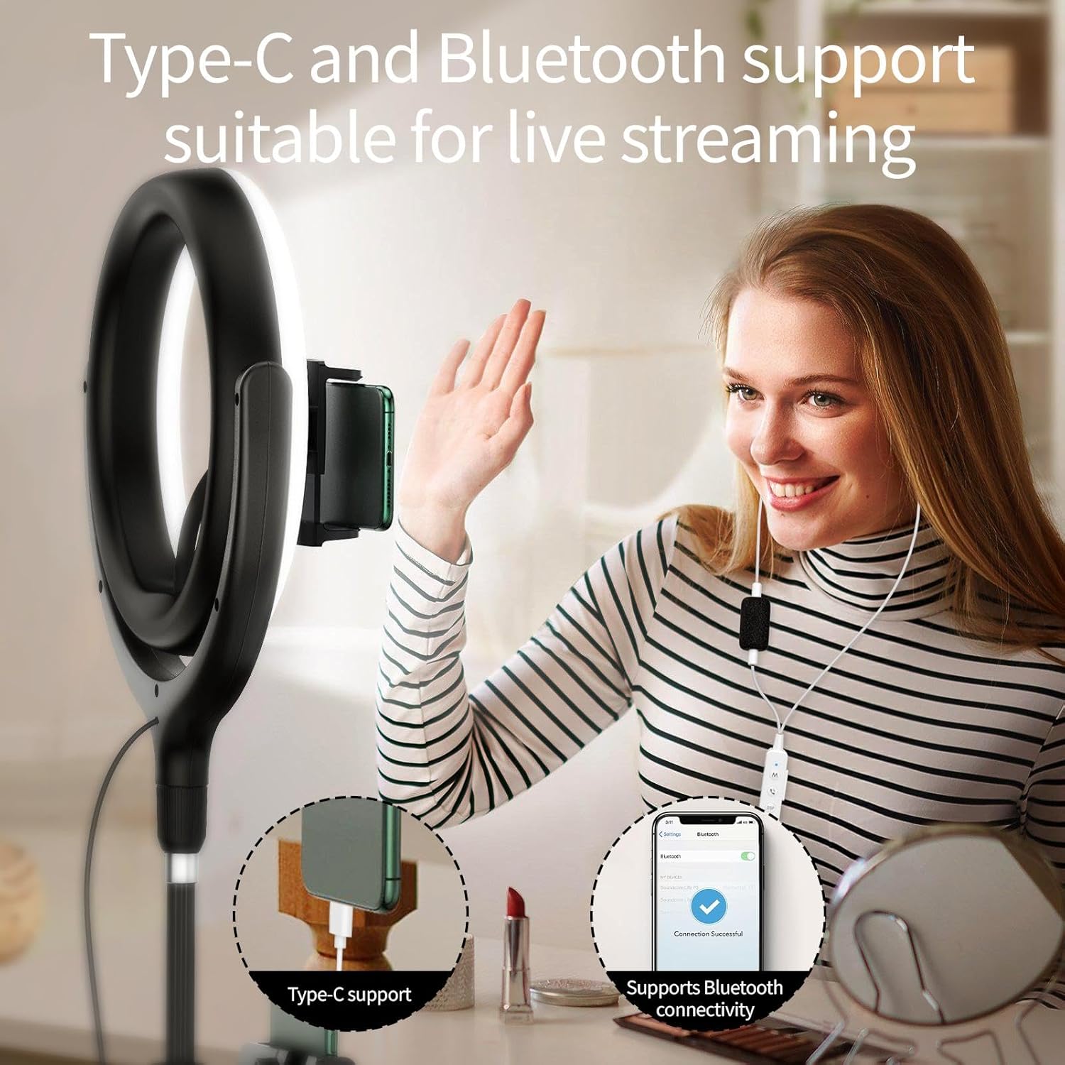 Sound Card Karaoke Headset with in-Ear Monitoring, Voice Changer, Reverberation, Built-in Sound Card, Karaoke Microphone, Portable Karaoke Headphones, Type C HiFi Wired Earbuds for Musician