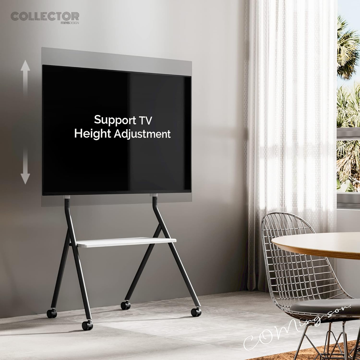 FITUEYES Design Mobile TV Stand for 55 60 65 75 78 Inch TV, Rolling TV Cart Floor Stand with Mount for Living Room Office Hotel, Modern Corner TV Stand with Wooden Storage Shelves, Collector Series