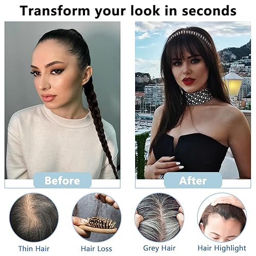 Miniatura 8 de G&T - Toppers de cabello humano rubio ceniza con banda de diamantes de imitación para mujer, clip en flequillo con banda recta para cabello fino