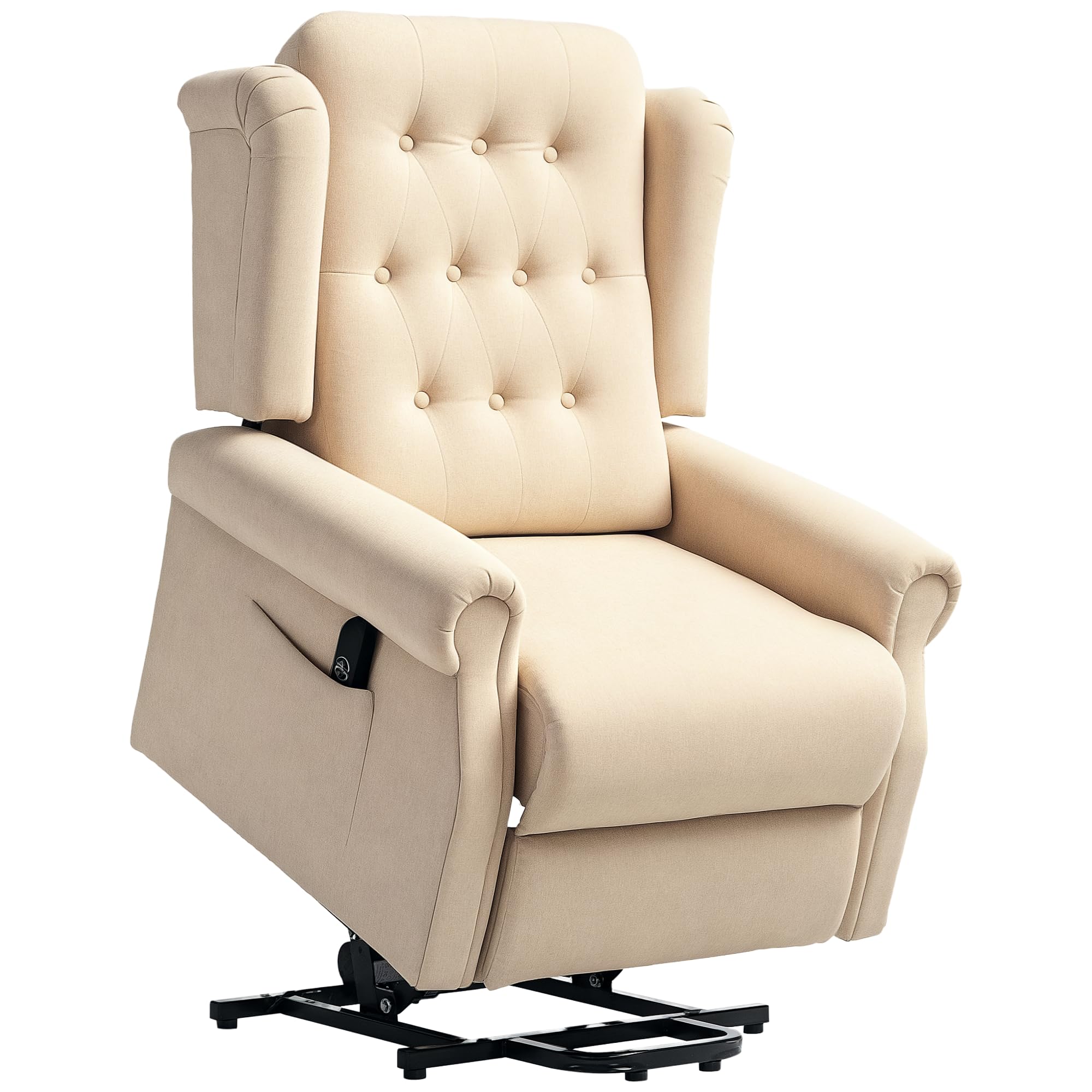 Homcom Power Lift Recliner Armchair With Wingback, Button Tufted, Beige