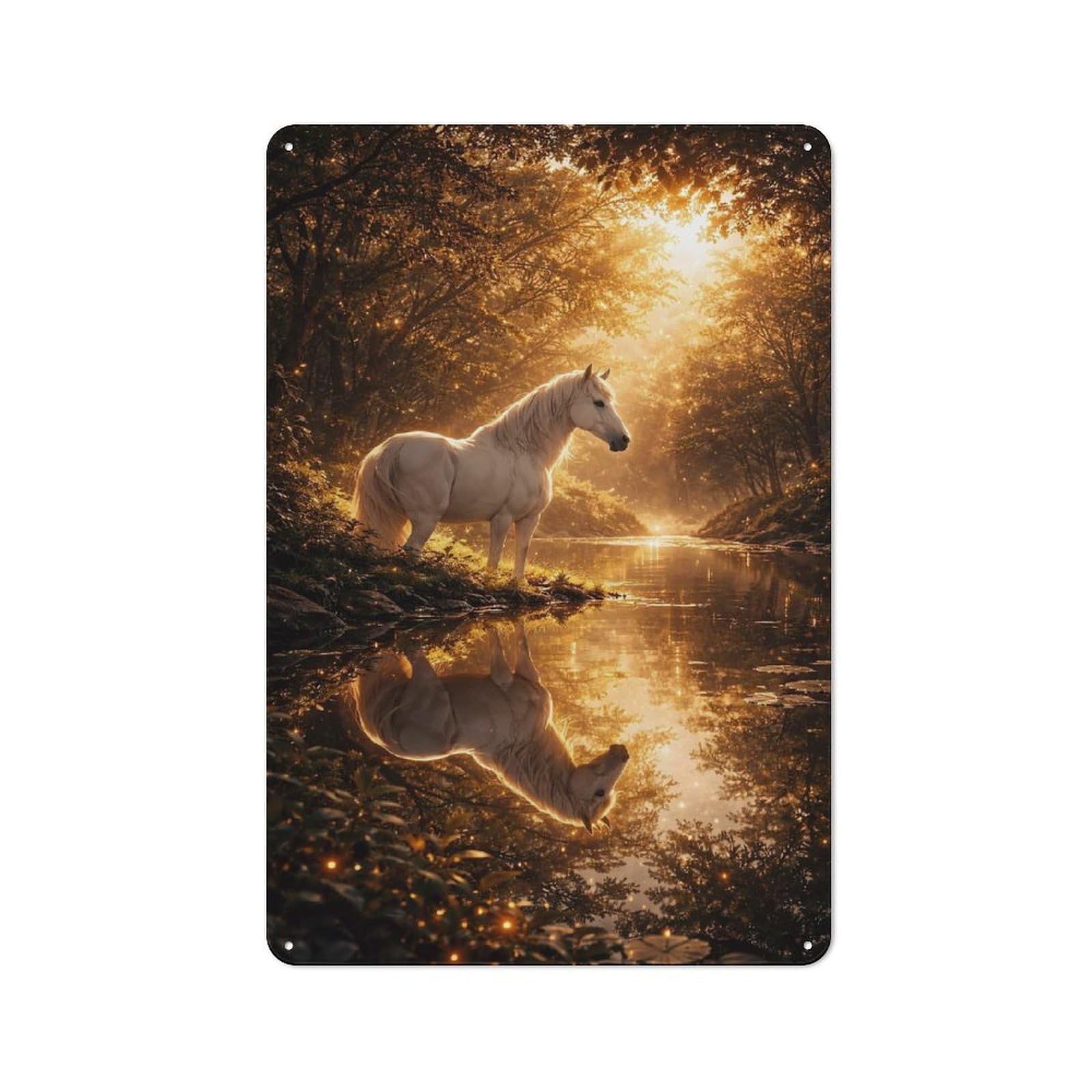Junmoney Style Enchanted Forest Horse Reflection Metal Wall Art Sign 30X20cm, Vintage Old Wall Plaque For Living Room, Hallway, Kitchen Or Cafe