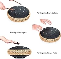 Vista 4 de Tambor de Lengua de Acero - Tambor de Lengua de 15 Notas de 12 Pulgadas - Instrumentos de Percusión - Tambor Hand Pan con Libro de Música, Mazos