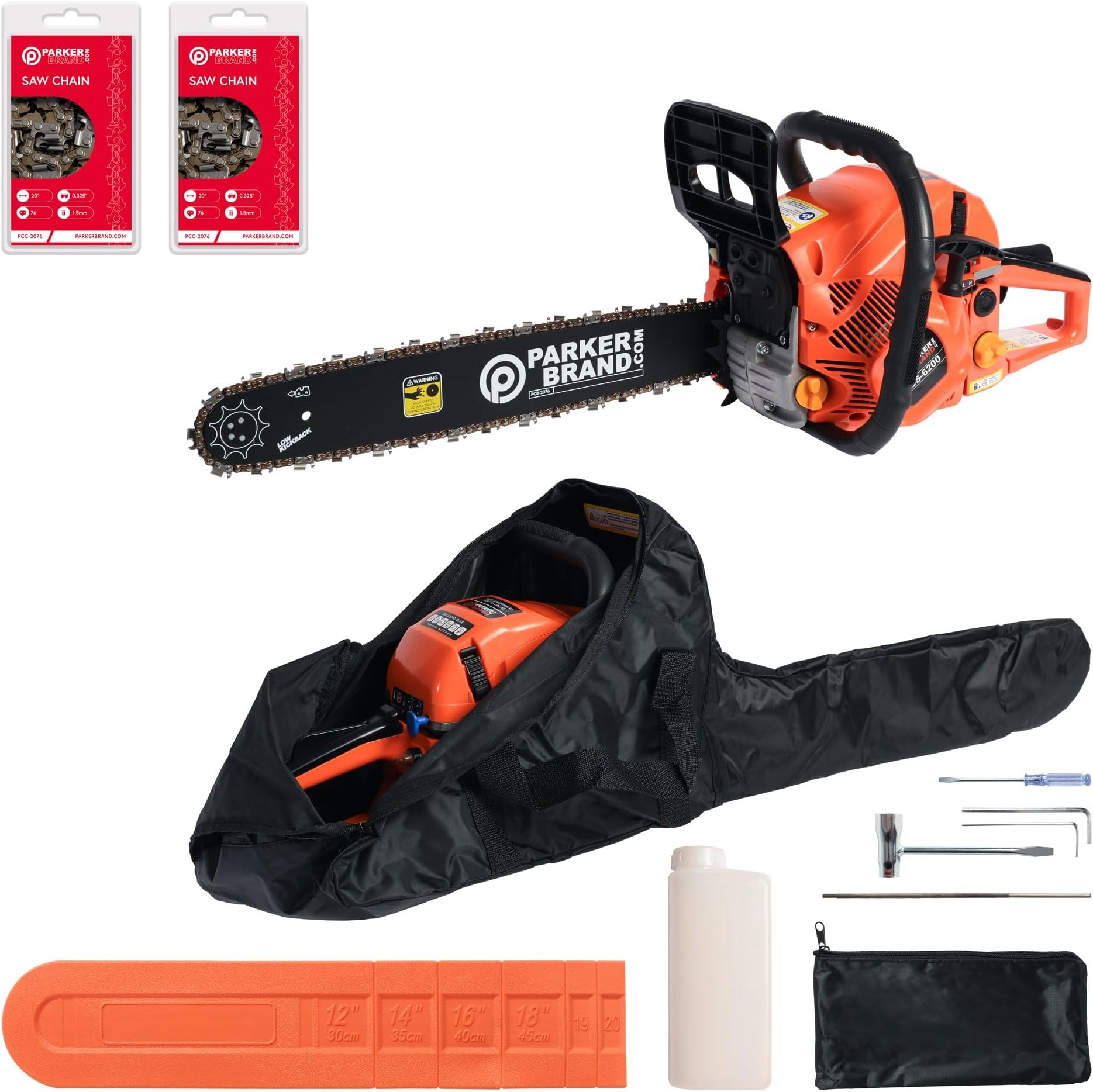 62cc Petrol Chainsaw - 20” Bar & 2 x Chains + More