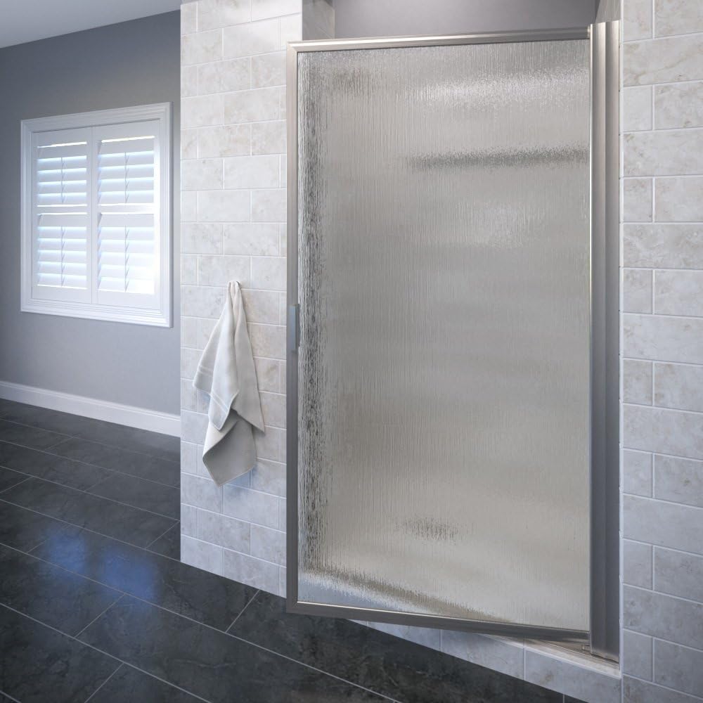 Sopora Framed Pivot Shower Door, Fits 35 1/8-36 7/8"W Opening, Rain Glass, Brushed Nickel Finish