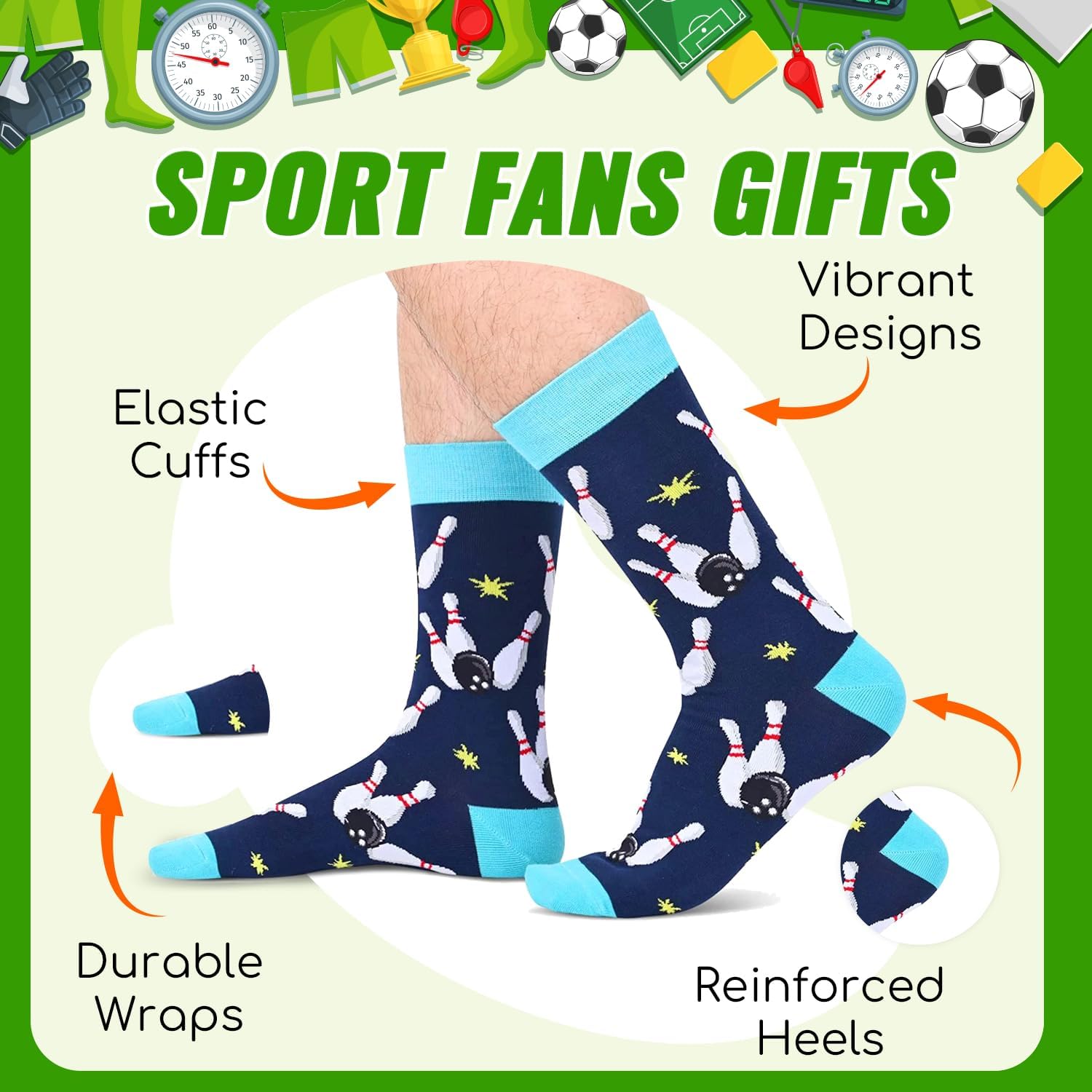 HAPPYPOP Novelty Gifts for Men - Camping Golfing Bowling American Flag Music Fishing Socks - Image 3