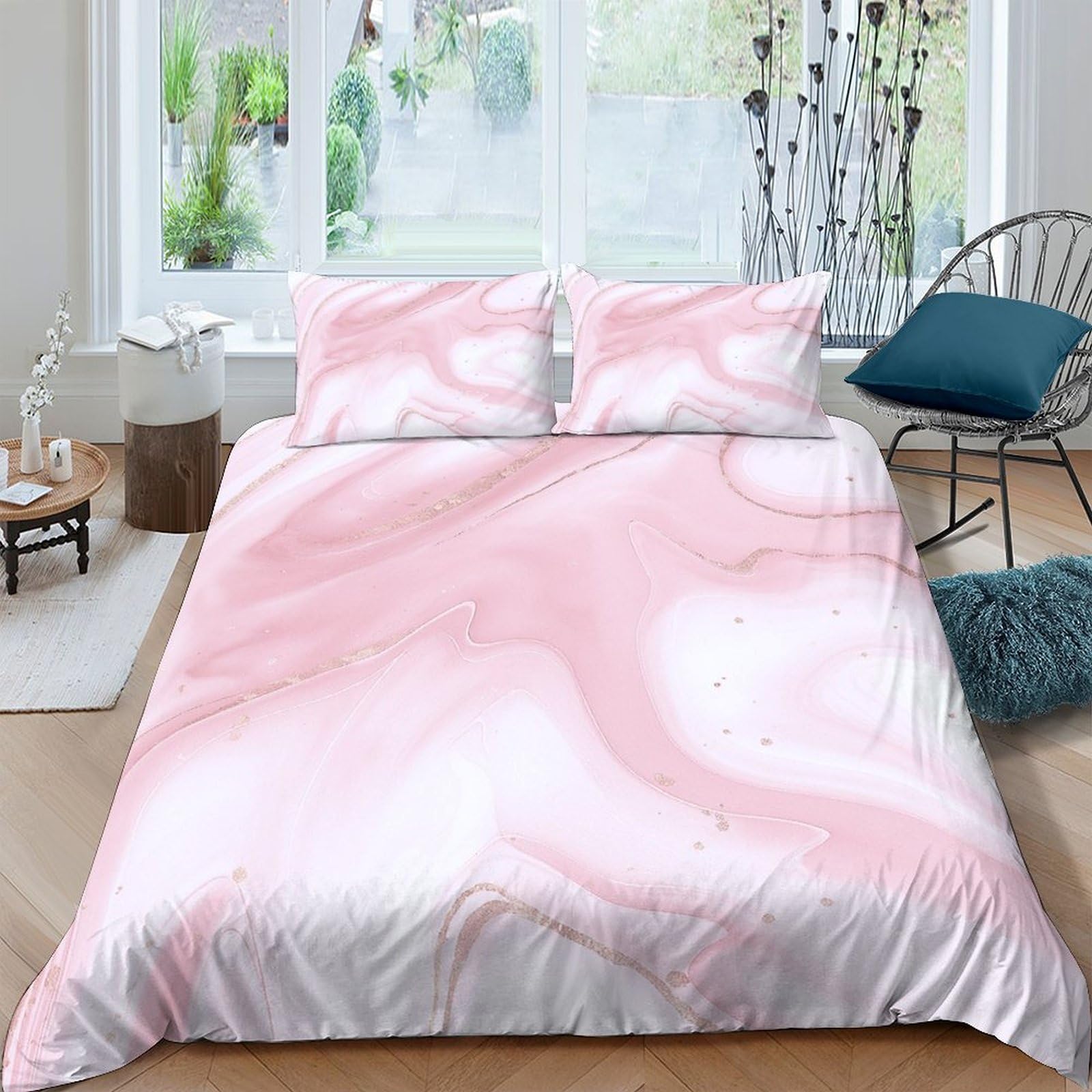 Ctjqhvkz Style-4 3D Printed Pink Marble Fitted Sheet Microfiber Soft Anti-Slip Pastel Swirl Bed Cover For Bedroom Guest Room Decor Single（135X200cm）
