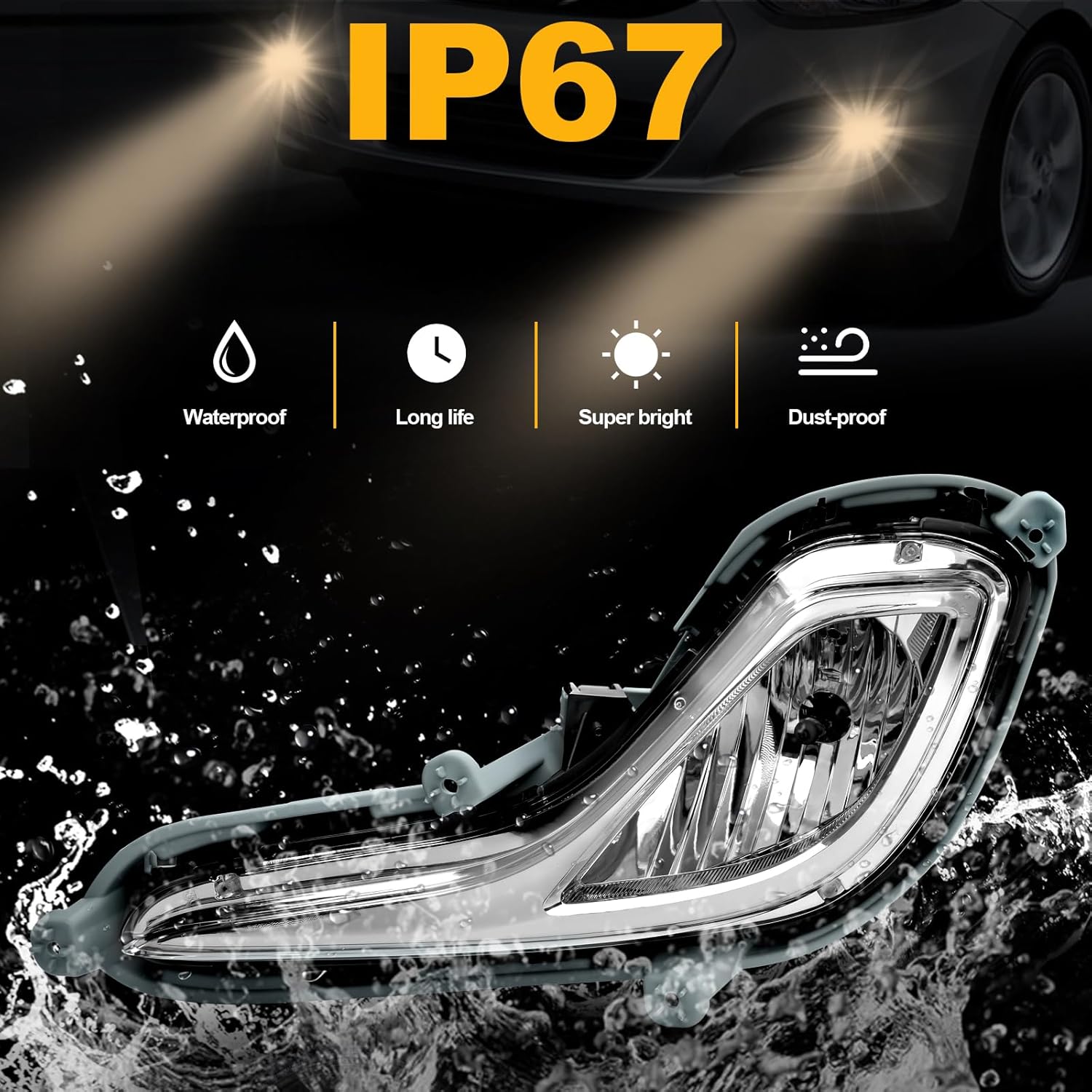 Halogen Fog Lights for 2012-2017 Hyundai Accent, Front Bumper Replacement Lamps with Wiring Harness, Clear Lens, Weather Resistant, Improves Visibility