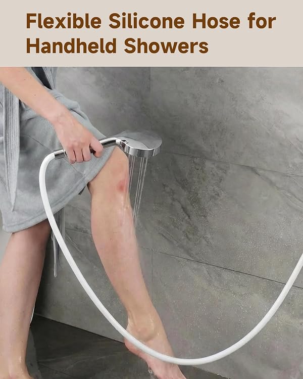 Silicone Shower Hose Replacement, Flexible Handheld Shower Hose with Anti-Kink Design, Brass Connectors, G1/2 Standard, for Shower, Bidet, Bathtub & RV, White by BRIGHT SHOWERS - Used condition - Image 7