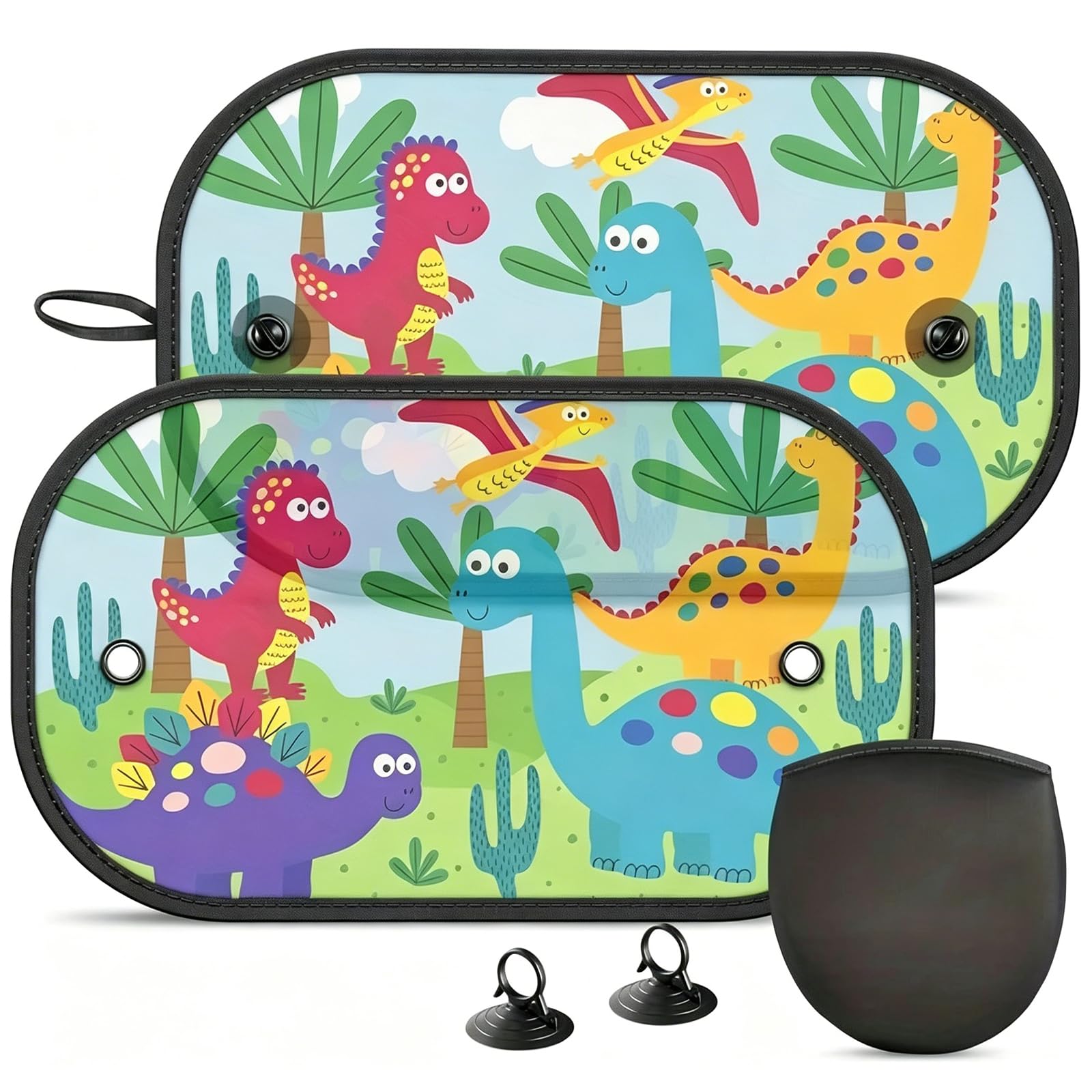 2 Pieces Car Window Shades for Baby, Multi Colour Nylon Automotive Side Shade with Dinosaur Pattern, Premium UV Protection for Children, Anti Sunlight Glare, 50 x 30cm