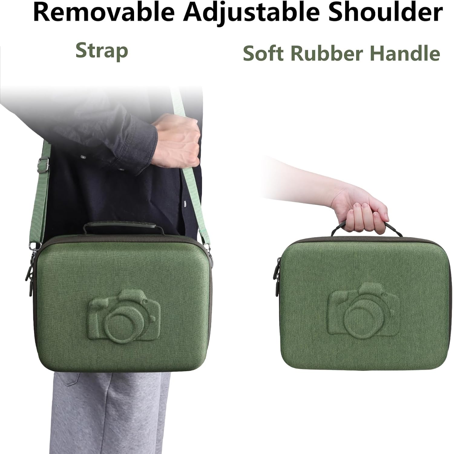 L LTGEM Medium Camera Case Bag Compatible with Canon/Sony/Nikon DSLR Mirrorless Camera and Multiple Lens, Hard Travel Carrying Case with 3 Dividers and Shoulder Strap, Green