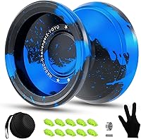 Vista 12 de C2 Yoyo de metal que no responde para adultos con kit de rodamientos de yoyo, 10 cuerdas de yoyo, estuche y guante, (negro dorado)