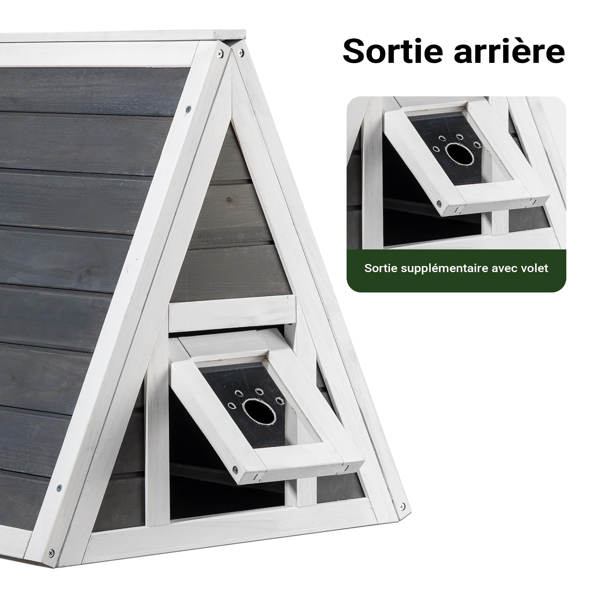 Wiltec Maisonnette pour Chat – 50 x 50 x 54 cm – en Bois résistant – avec Entrée et Porte arrière de Secours – Cabane Abri Niche pour Chats Chatons Outdoor Maisonnette extérieure