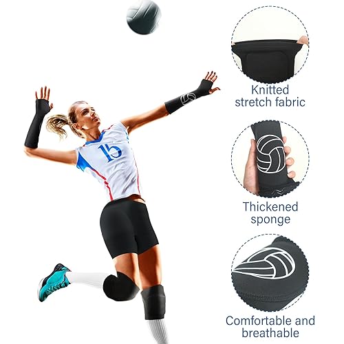 Miniatura 4 de 10 piezas de accesorios de voleibol, pantalones cortos de voleibol, rodilleras de voleibol y mangas para brazos con almohadilla de protección,