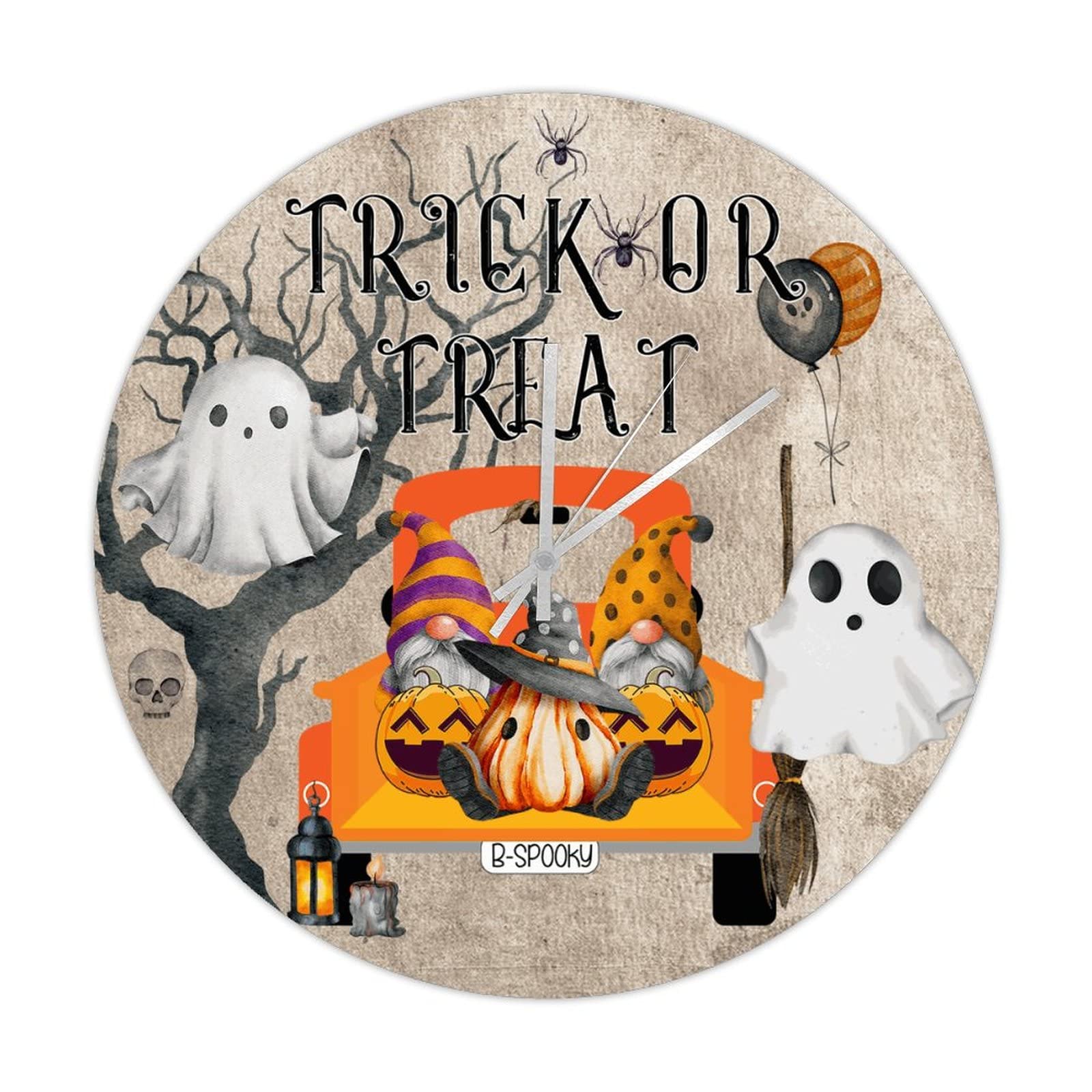 Horloge ronde en bois Halloween pour cuisine et salon rustique