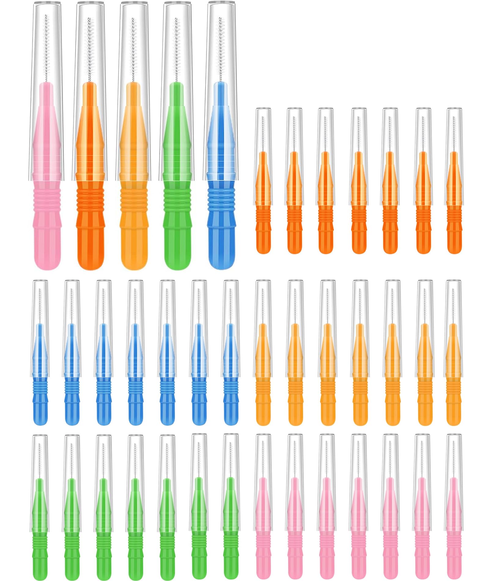 40 Pcs Interdental Brush for Teeth, Interdental Brush Flosser for Teeth Brush Between Teeth Better Cleaning Of Teeth Gaps (Pink Blue Green Yellow Orange)