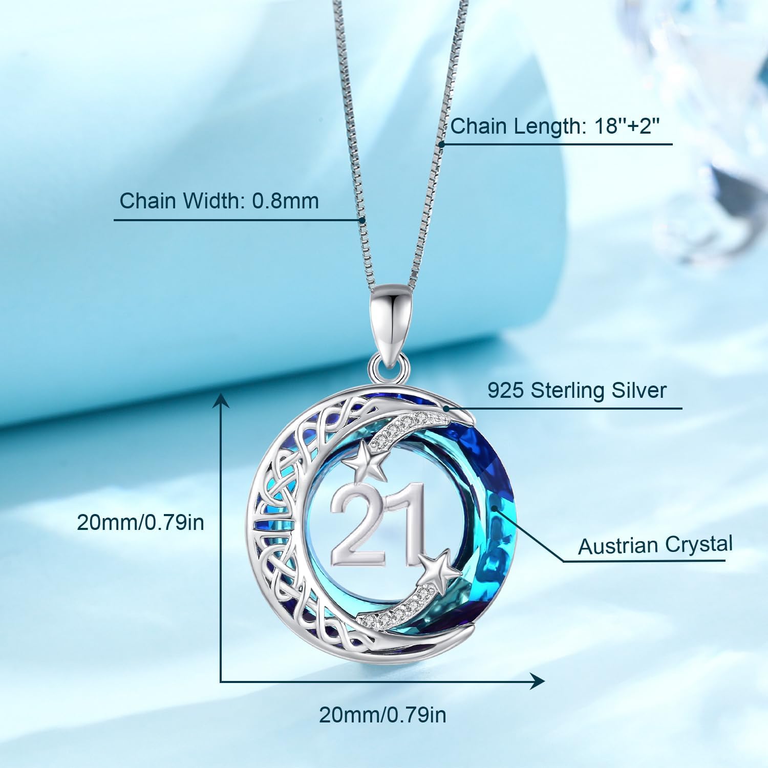 JUSTKIDSTOY Birthday Gifts for Women Girls 925 Sterling Silver Celtic Moon Star Necklace with Blue Crystal Pendant Jewelry for Sister Friends - Image 4