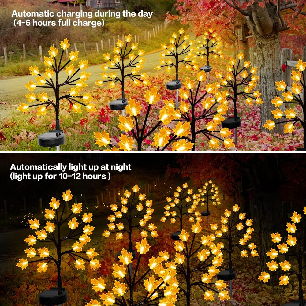 Solar Fall Lights for Thanksgiving Day Decorations Outdoor,2PACK 40LED Artificial Maple Tree for Fall Party Gifts Décor Outside Lights,Solar Thanksgiving Path Lights for Home Fall Autumn Decor Orange - Image 5