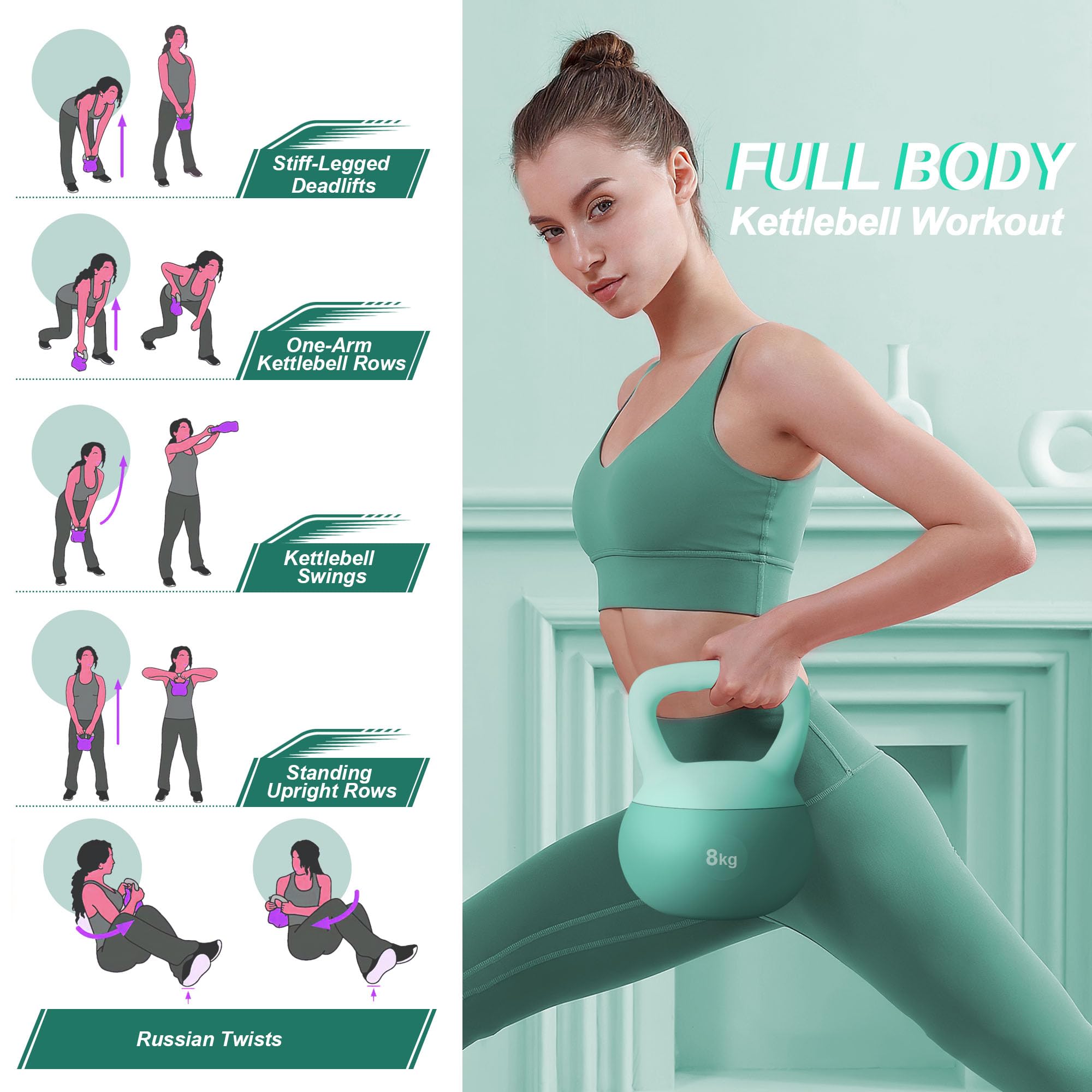 DlandHome Soft Kettlebell 5 kg 8 kg 12 kg Peso Kettlebell Workout para mujeres hombres para entrenamientos, fitness de musculación en casa o en el gimnasio, rosa