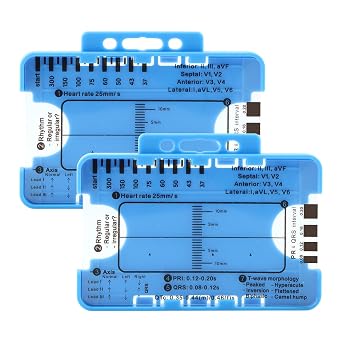 2PCS ECG 7 Step Ruler, EKG Interpretation Caliper, Transparent Plastic Measuring Tool