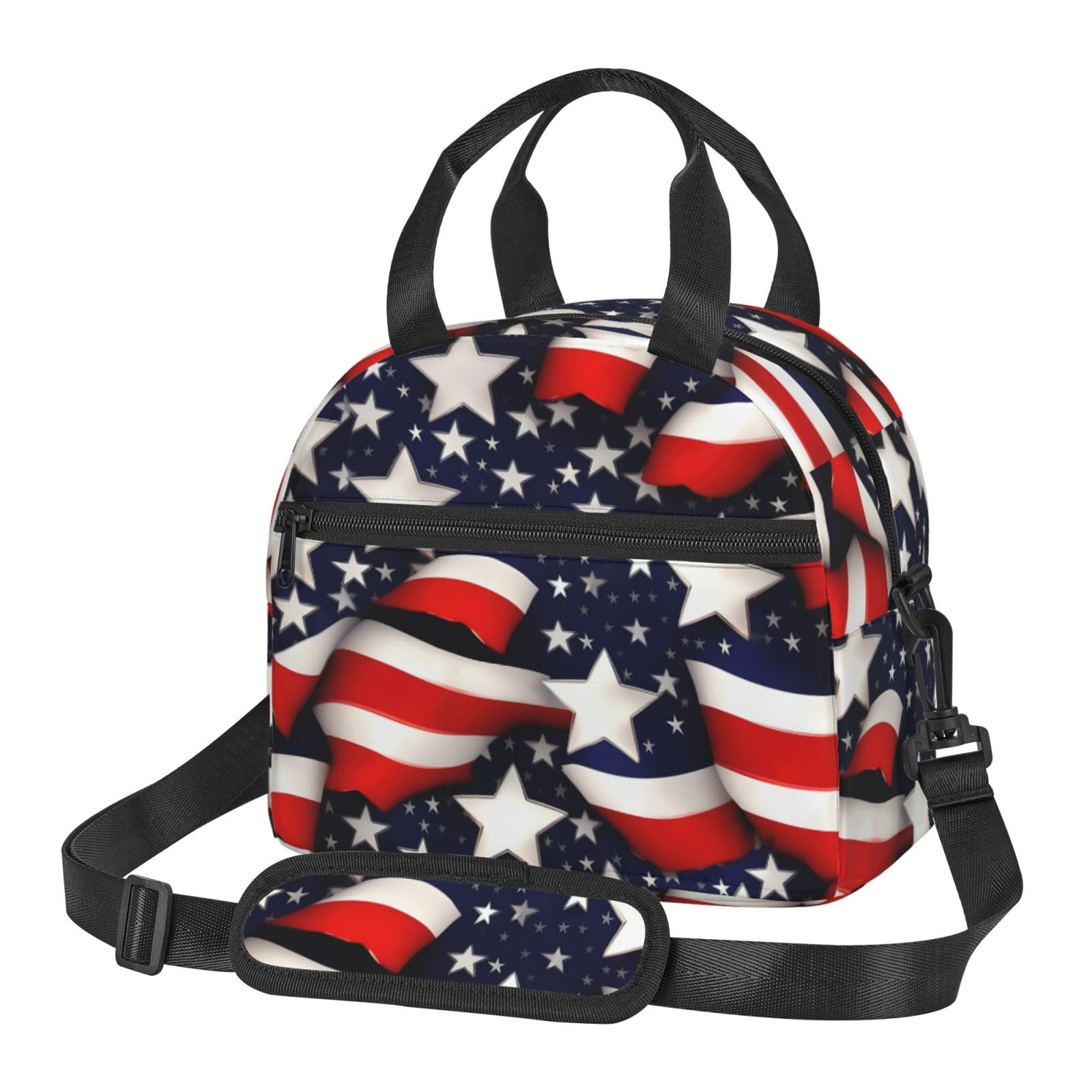 Sac à déjeuner isotherme réutilisable avec motif drapeau américain et étoiles pour adultes, pour le travail, les voyages, les femmes et les hommes