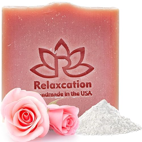 Relaxcation ROSE Natural Bar - Jabón suave y lujoso con agua de rosas frescas, arcilla de caolín, aceite de coco hidratante, jabón rosa suave para