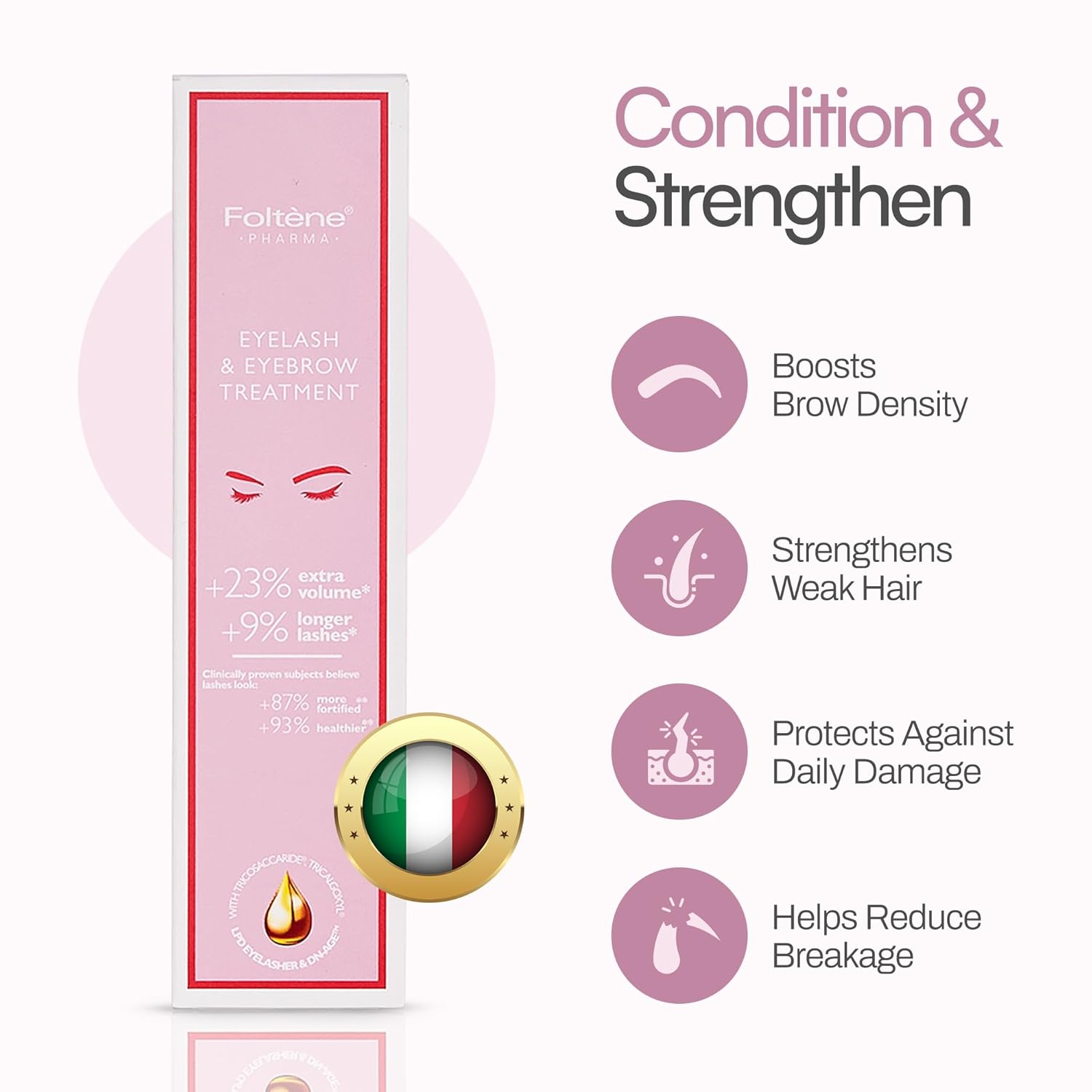Foltene Eyelash & Eyebrow Treatment - Lash and Brow Serum with Applicator - Stimulate Growth for Thicker Longer Fuller Eyelashes & Eyebrows - Strengthening & Protective Effect - Nutrition Conditioner - Image 2