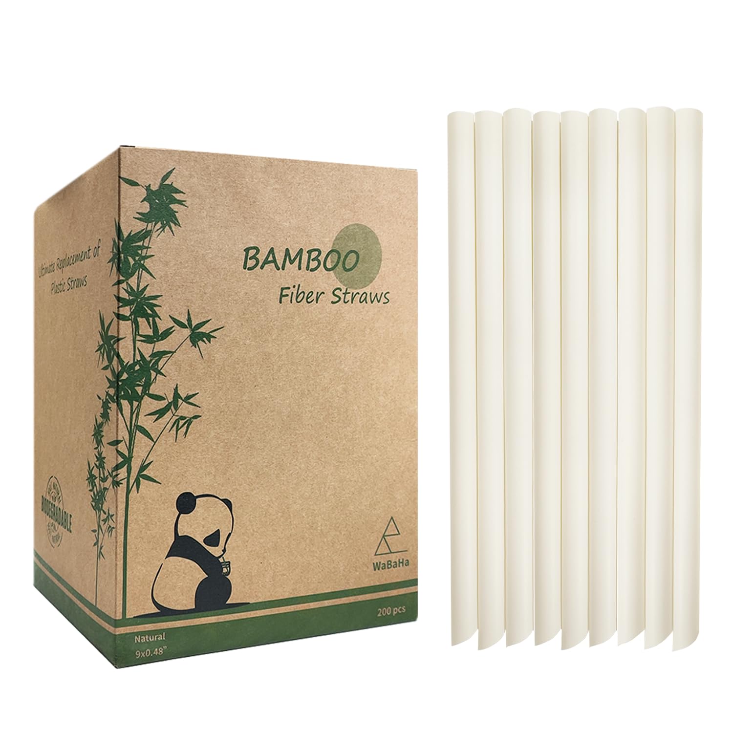 100% Nature Bambú Jumbo Smoothis Pajitas, 200 Pieces Biodegradables Pajitas de Bambú in Fibra, Compostables Boba Pajita para Batidos de Leche -12mm*230mm