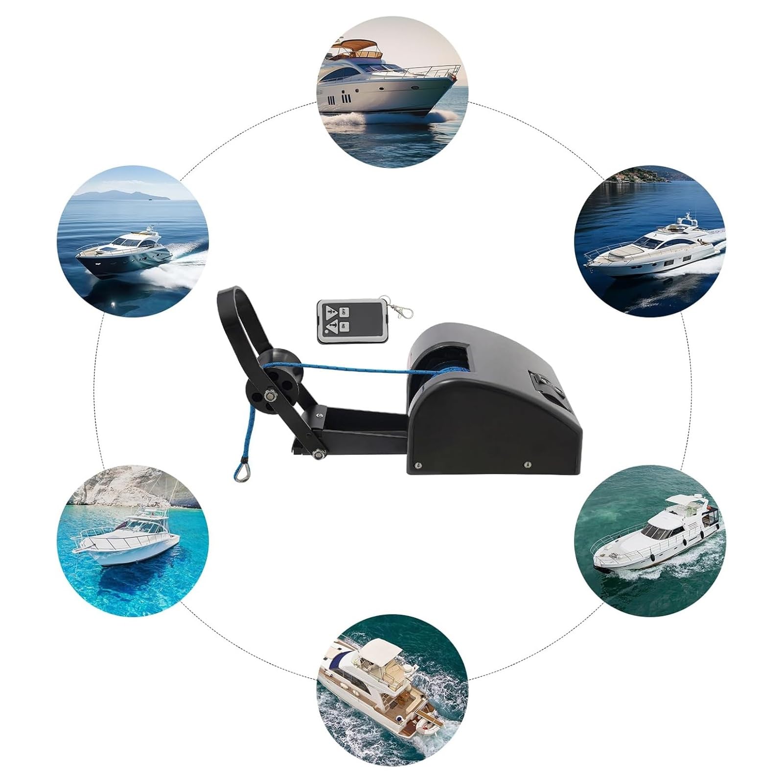 Verricello elettrico di ancoraggio, 12 V, telecomando per salpa ancora marino, supporta ancoraggi fino a 15,9 kg, ideale per barche da pesca, corda di sicurezza inclusa