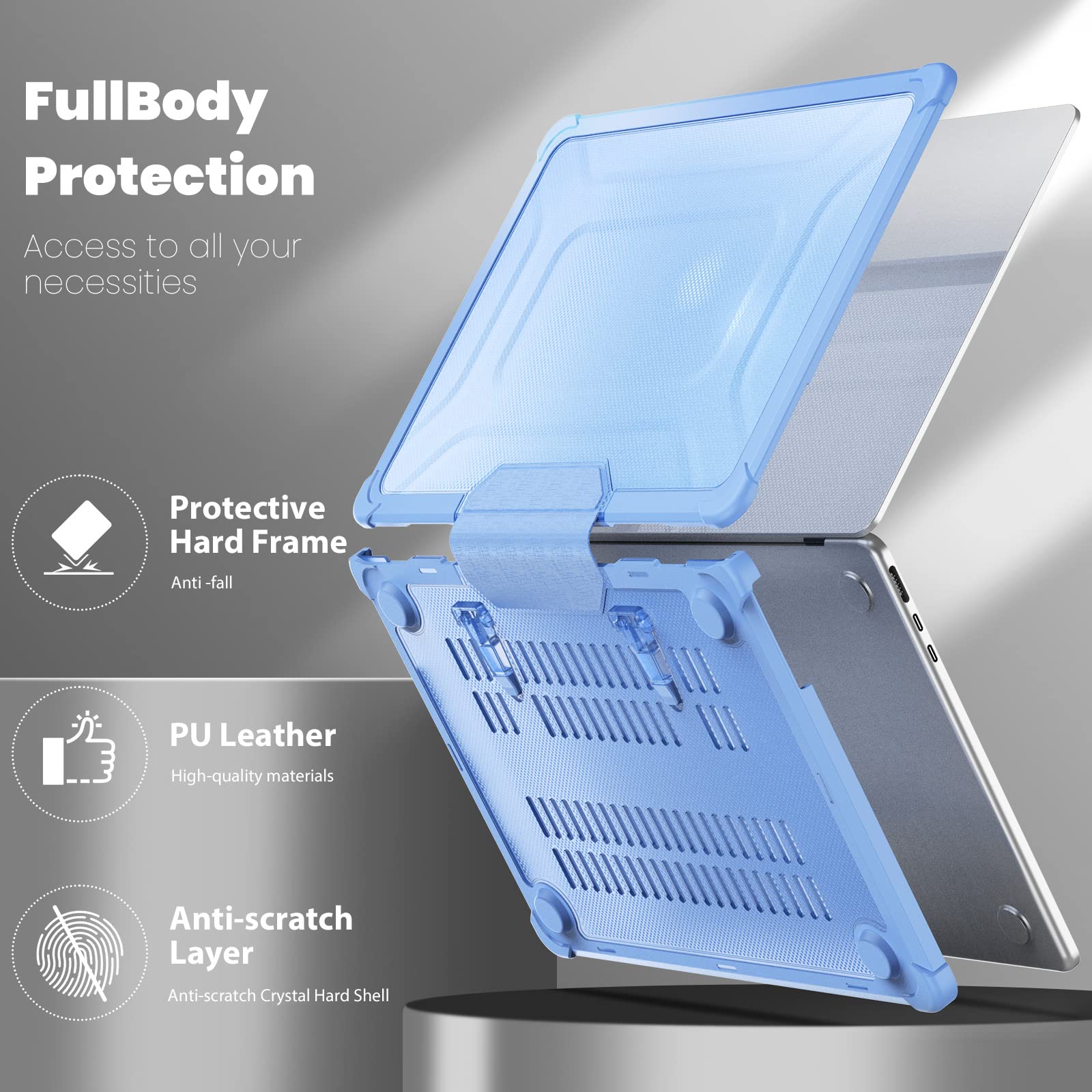 Batianda M2 - Custodia per MacBook Air 15" 2023 modello A2941, protezione completa, design anti-collisione, supporto pieghevole in TPU con copertura per tastiera e pellicola proteggi schermo, durevole