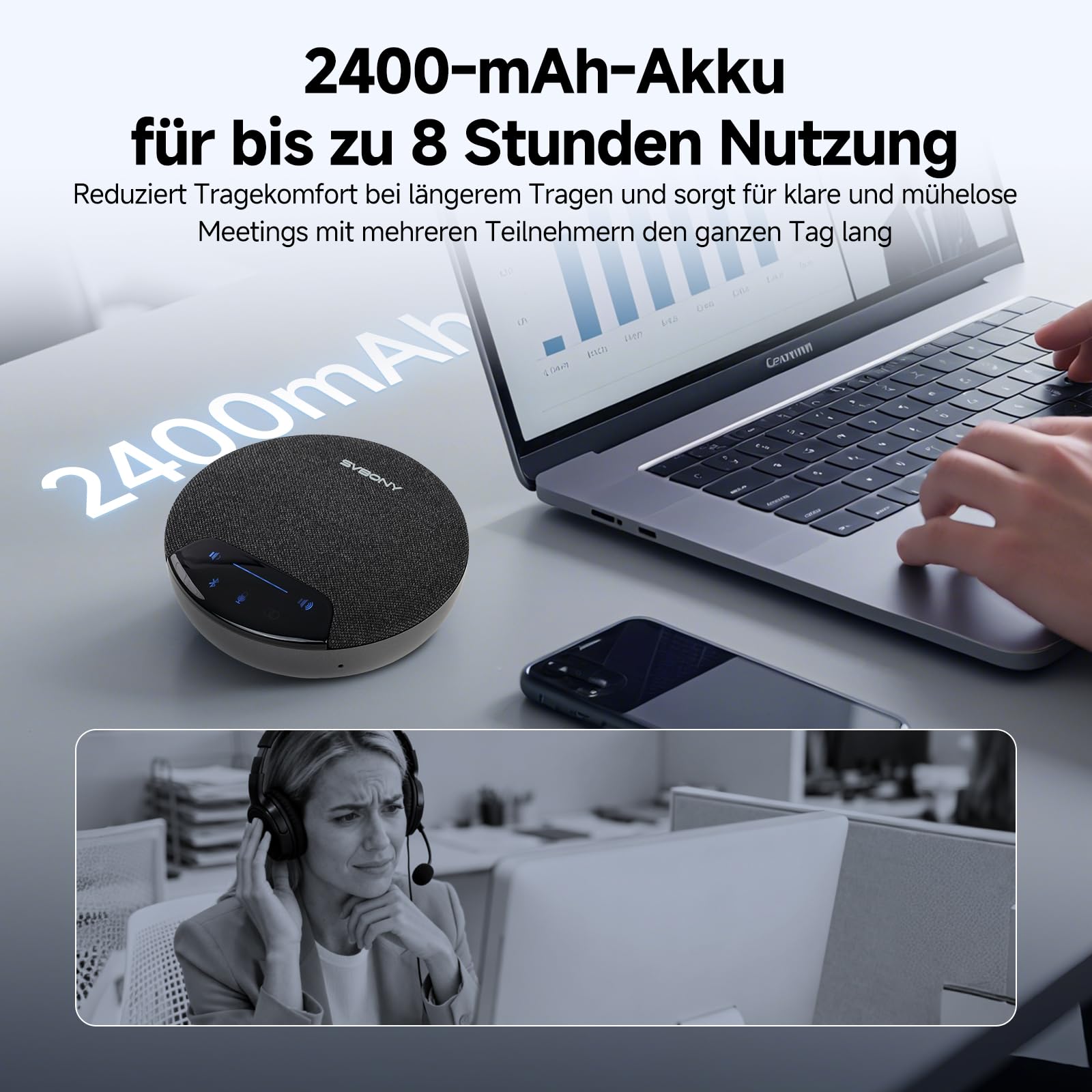 SVBONY SVN O1 Zweikanal-Funk Conference Microphone für 2-6 Personen | mit 3A+KI-Geräuschunterdrückung, 4 Mikrofonen für 360°-Sprachaufnahme, 3 Plug-&-Play-Anschlüsse für Kleine Büros